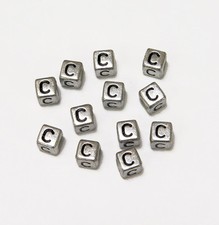 6mm Silver Metallic Alphabet Beads Black Letter "C" 100pc