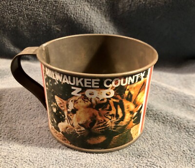 Milwaukee County Zoo Souvenir Tin Cup Featuring Samson, Train, Elephant, & Tiger