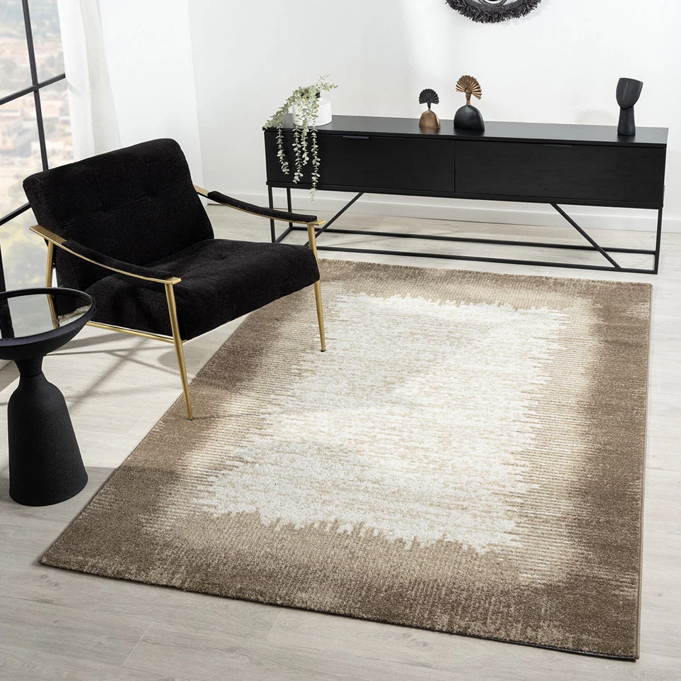 Teppich kurzflor Muster Qualität- Soft Grau / Beige für Wohnzimmer, Schlafzimmer - Bild 1 von 1