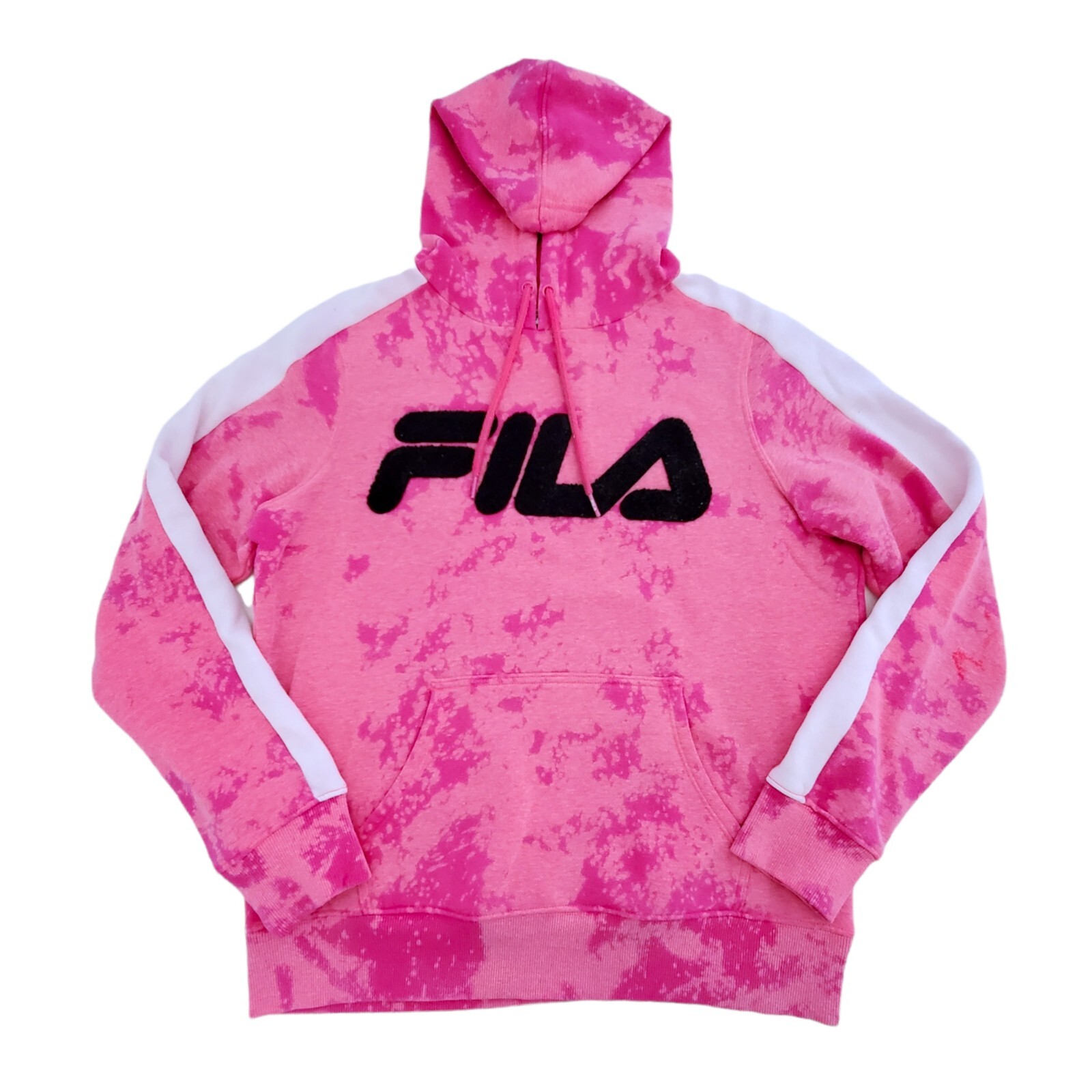 Felpa con cappuccio rosa Fila donna taglia L pullover personalizzata tintura candeggina