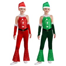 Girl Set Cosplay Costume Santa Claus Outfits Performance Arm Sleeve Carnival