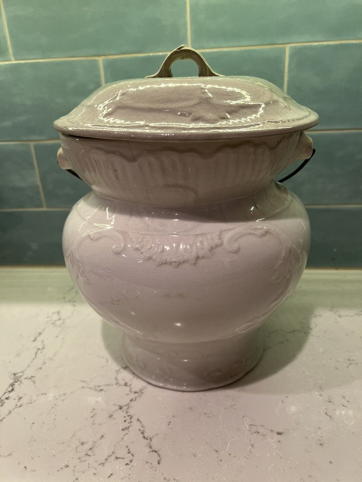 Atq WPEco Victorian White Ironstone Slop Jar Master Chamber Pot/Bail
