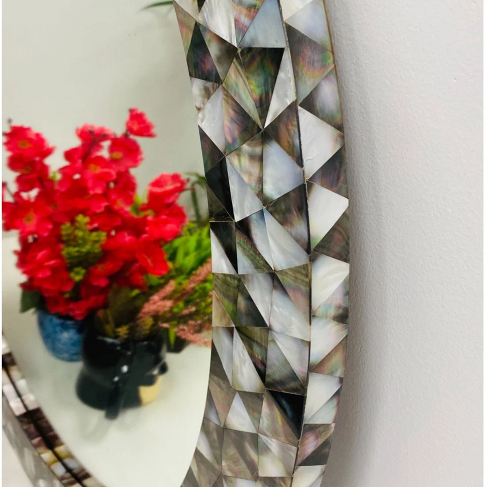 Espejo Perla Océano Brillante 18" | Redondo | Decoración de Pared Madreperla Artesanal Foto 2 de 4