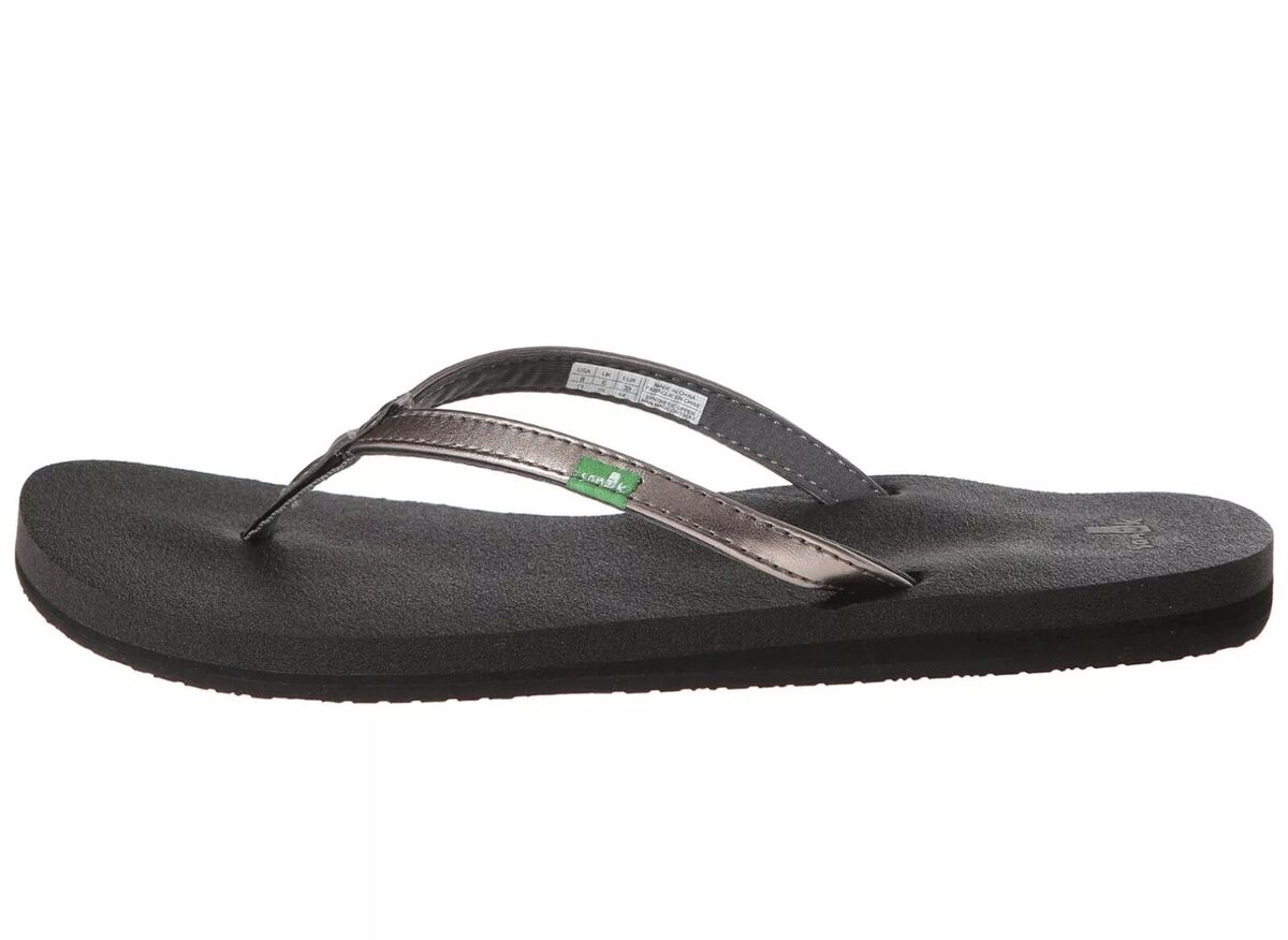 NEW Womens Sanuk Yoga Joy Metallic Pewter Flip Flops Sandals SWS10002 Size  5