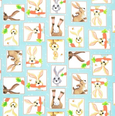 Clothworks Harold the Hare Bunny Patchwork Squares Quilt Fabric by the Yard