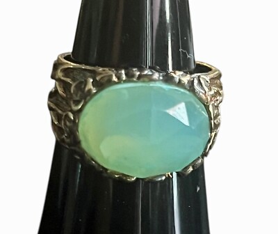 Noa Zuman Aqua Chalcedony Sterling Silver Gold Plated Rose Ring Size 6