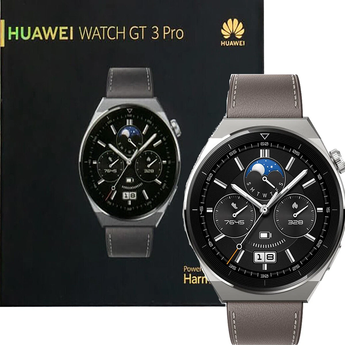 Huawei Watch GT 3 Pro 46mm Grey Leather Bluetooth Smartwatch NEW