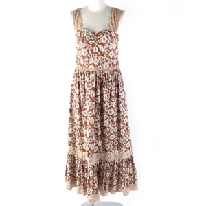 Robe sergé bordure dentelle imprimée florale GUCCI Taille 42 Marron multicolore Authentique