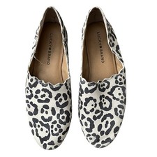 Lucky Brand Cloeey Scalloped Leopard Print Suede Flat Loafer Women's Sz 8M Shoes