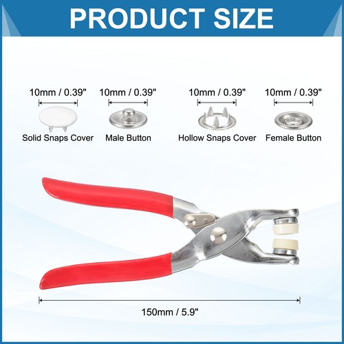 100Set Metal Snap Button Kit 10mm Solid Prong Snap Button Fasteners Tool White - Picture 2 of 7