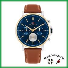 Tommy Hilfiger TYSON Men's Watch 1710703 Blue IP Multi-Function Brown Leather