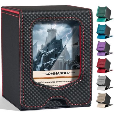 Magnetic Faux Leather MTG Commander Deck Box Fits 100 Double-Sleeved Cards Red
