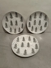 3 Potter's Studio Etched Green Pine Trees Gold Snow & Trim Salad Dessert Plates
