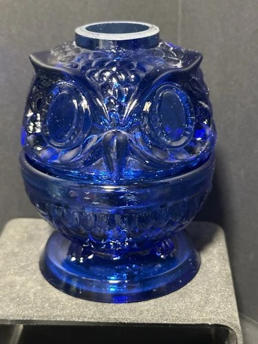 New COBALT URANIUM Glass Owl Fairy Lamp From Fenton Mold Glows GREAT