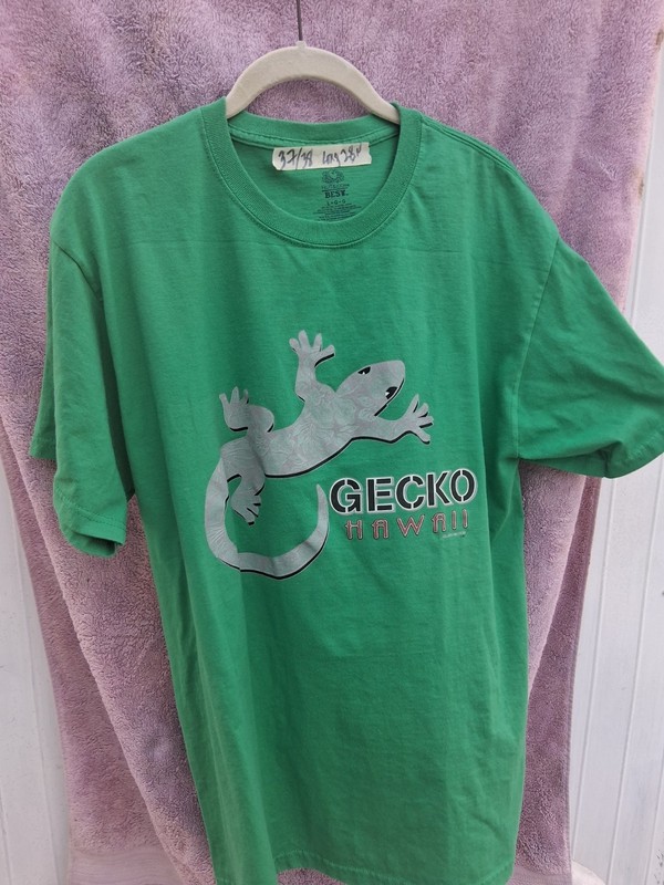 Vintage Gecko Hawaii T Shirt Adult Size Large White Short Sleeve Hang Loose 90s