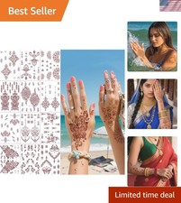 12 Sheets Brown Floral Temporary Tattoos - Perfect for Parties and Celebrations