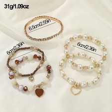 Women'S 5pcs Multi-Layer Imitation Pearl Mixed Color Heart Bracelet Set Gifts 