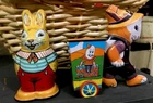 2 Vintage J. Chein Wind Up Tin Smiling Easter Bunny Rabbit Toy