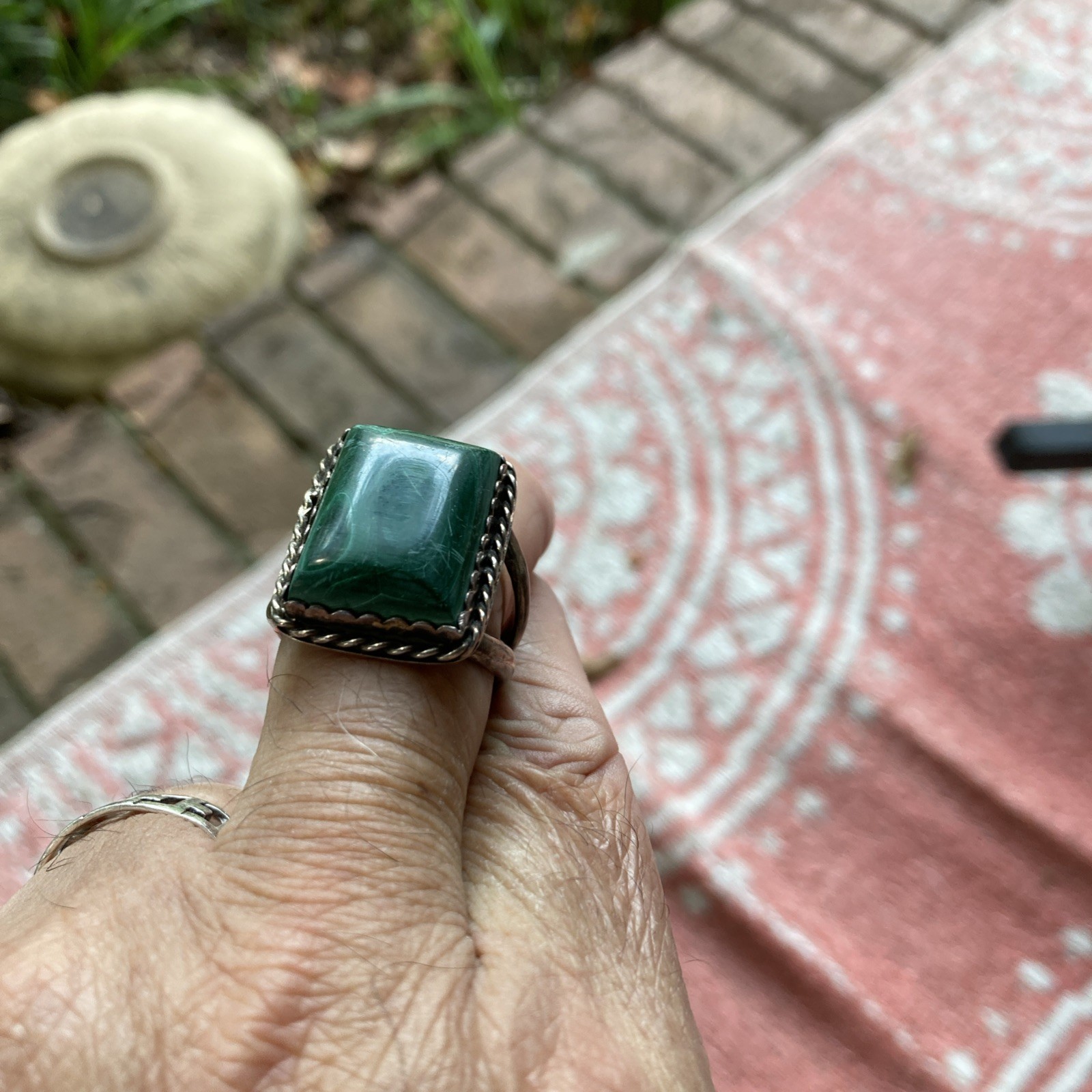 vintage malachite silver ring Rectangle. - image 12