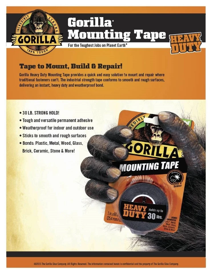 Gorilla Heavy Duty Double Sided Mounting Tape 6 Pack 1 x 60 Black 30lbs Hold - Image 3 of 4