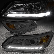 FOR 2013-2015 HONDA ACCORD PAIR SMOKED AMBER PROJECTOR HEADLIGHT/LAMP W/LED DRL
