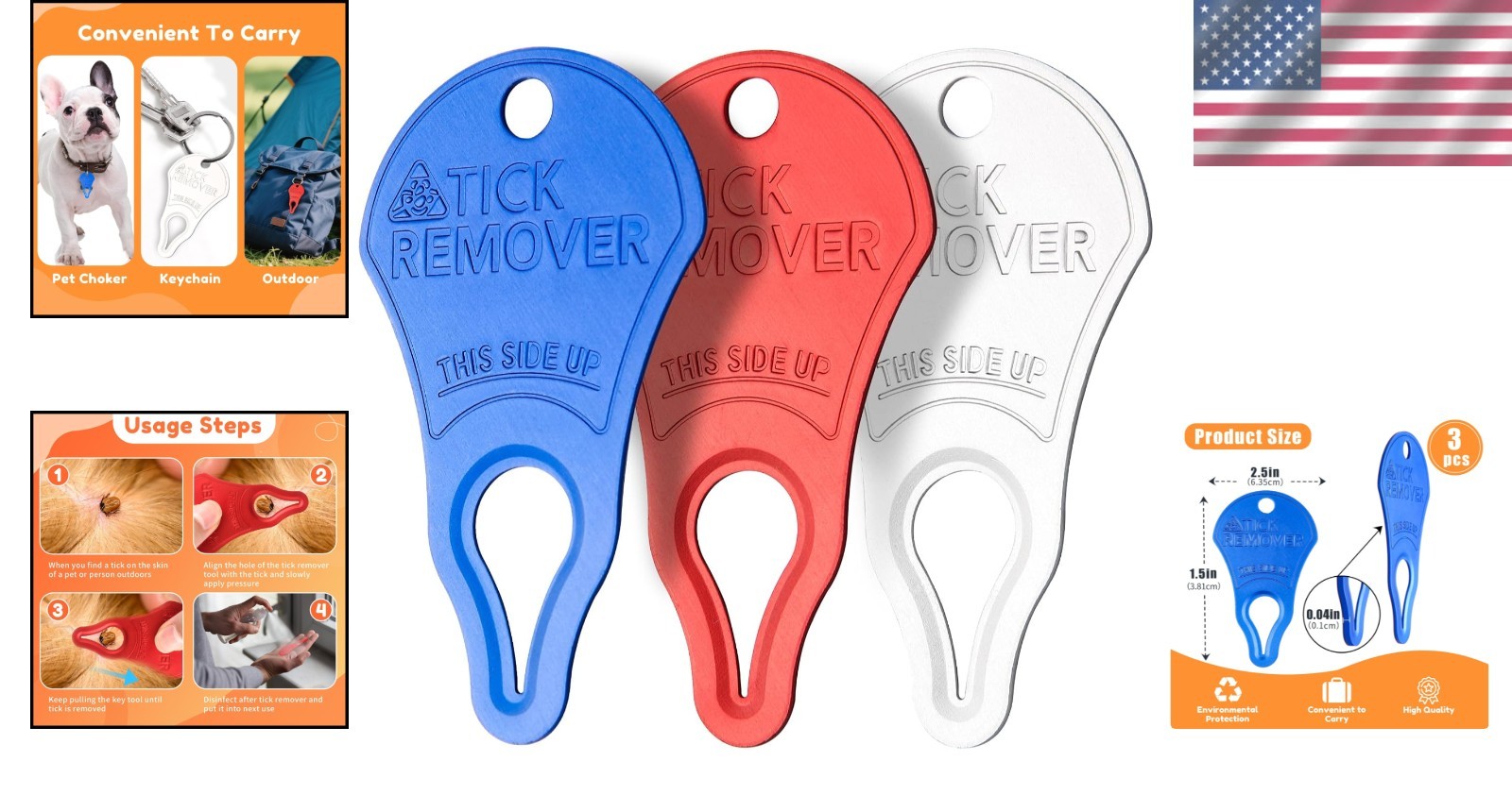 3 Pack Portable Tick Removal Tools for Dogs, Pets, and Humans, Safe & Efficient