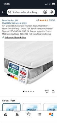 Fester Matratzen Topper H3/H4 200x200 cm |AM Qualitätsmatratzen Bezug Waschbar