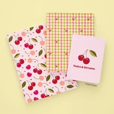 WerkShoppe Cherry Hearts Stitched Notebook Set,Notebooks & Binders