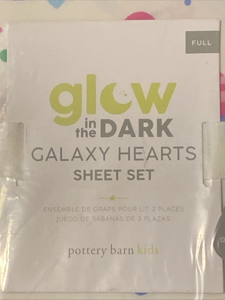 Juego de sábanas Pottery Barn Kids GALAXY HEARTS Brilla en la Oscuridad, COMPLETO, NUEVO CON ETIQUETAS Foto 2 de 4