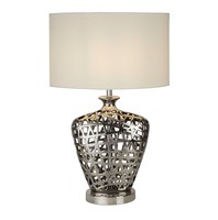 Tischlampe Tischleuchte Keramik Stoff 57 Cm Chrom Weiß E27 Modern Nachttisch
