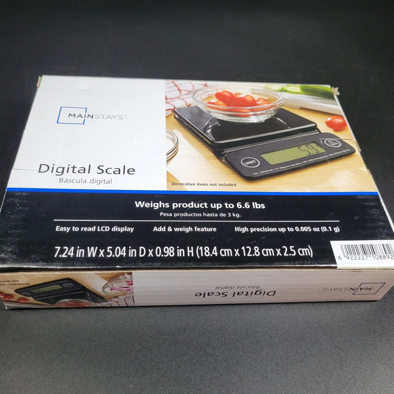 Mainstays 6LB High Precision Digital Kitchen Scale with Blue Backlit, Black
Opens in a new window or