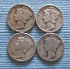 4 Coin Lot Of 90 % Silver Mercury Dimes