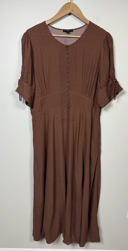 J Crew 短袖长裙棕色 18 点 1/4 按钮 Modest 学院森林 — 第 2/4 张图片
