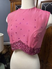 Vintage 60  s Hot Pink Beaded Sequin Sleeveless Tank Top Blouse Shirt S/M
