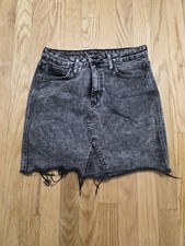 Just Black Denim Mini Skirt Size S Black Acid Wash Frayed Raw Hem Made In USA