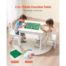 Kids Activity Table and 2 Chairs Set, Building Blocks Double-Sided Tabletop, Tod