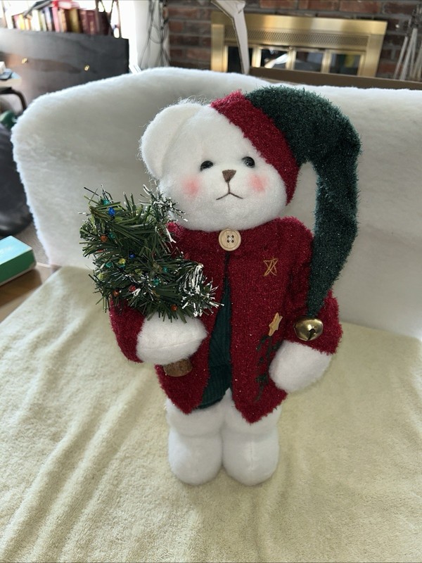 Standing White Christmas Teddy Bear Christmas Decor 17" Tall