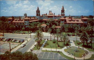 Florida St Augustine Hotel Ponce De Leon aerial view 1950s ~ postcard sku877