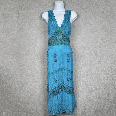 #ad Ludy Dress Womens One Size Blue Embroidered Floral Fairy Boho Babydoll Hippie $22.74