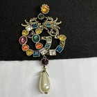 Vintage Gucci Multicolor Crystal GG Logo Earrings Faux Pearl Dangle Gold Tone — photo 8