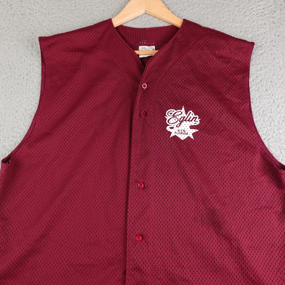 复古 Eglin 空军基地棒球服男式特大号红色无袖* — 第 3/4 张图片