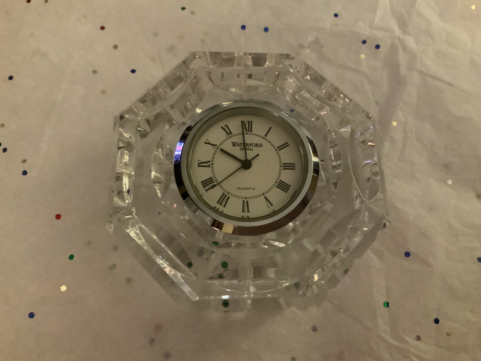 Vintage WATERFORD Crystal Octagonal Clock With gold face Tralee