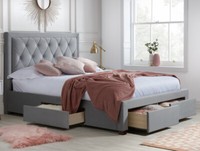 Velvet Storage Bed, Woodbury Grey 4 Drawer Bed - 3 Size and4 Mattress Options