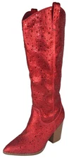 Top Moda Women Knee High Boots High Heels Bling Glitter Zipper IMOGEN-38 Hot Red