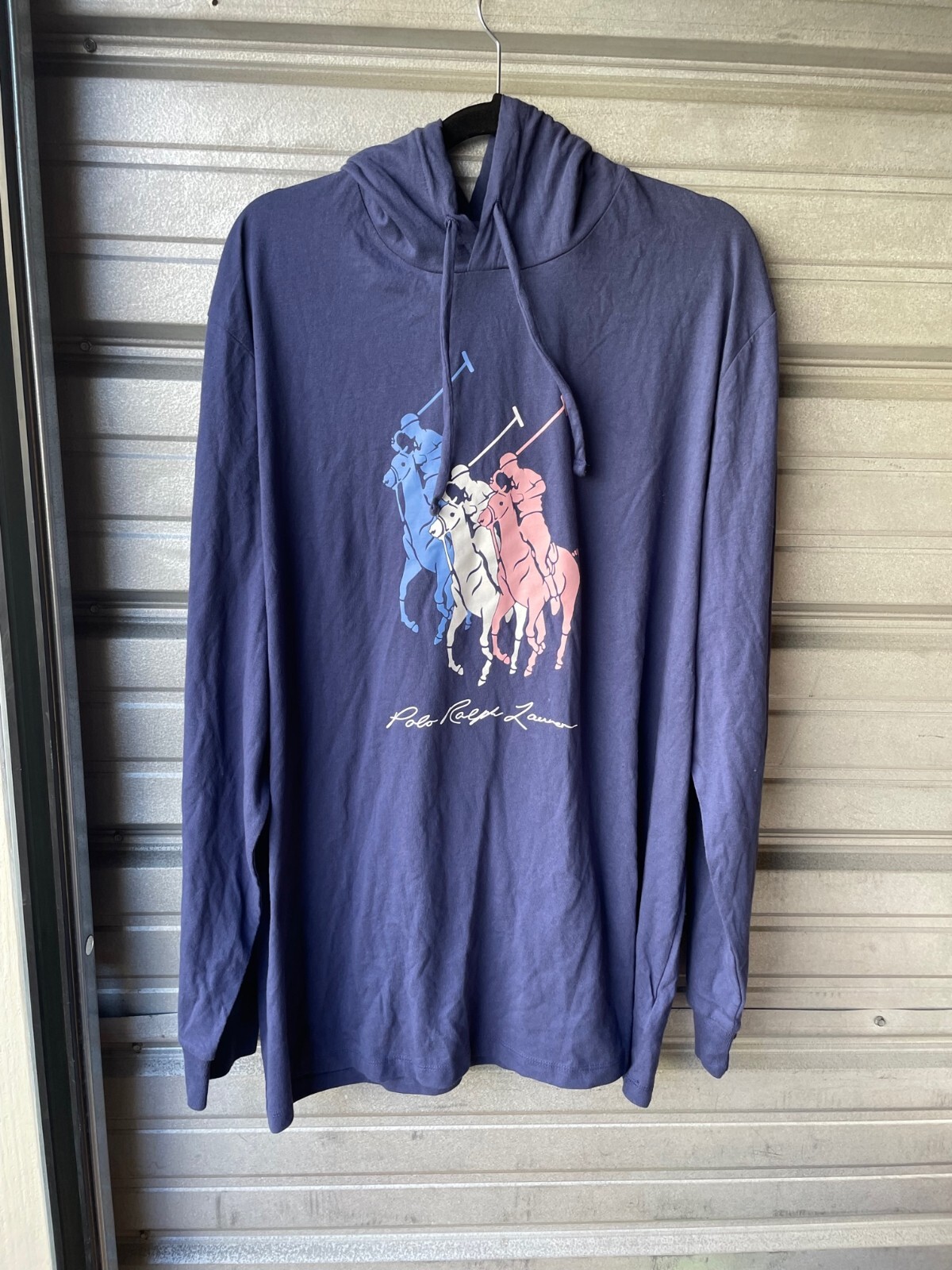 Polo Ralph Lauren Big Pony blu manica lunga t shirt con cappuccio uomo 2XL