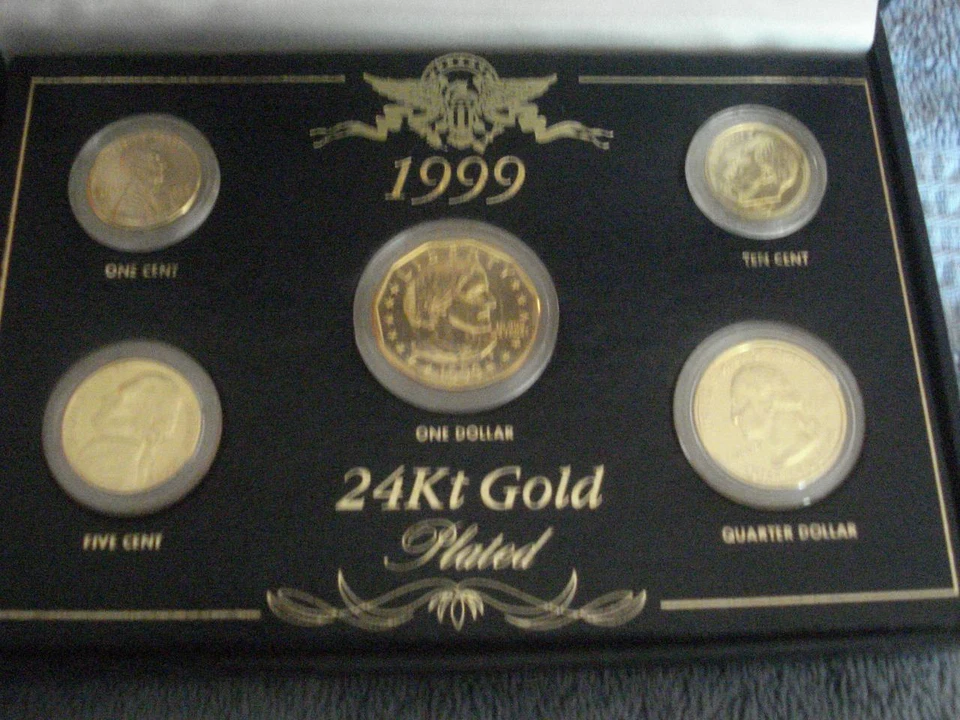 1999 24KT GOLD PLATED US MINT 5 COIN PROOF UNCIRCULATED SET w/DISPLAY BOX - Image 2 of 4