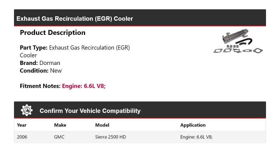 Охладитель системы рециркуляции отработавших газов для 2006 GMC Sierra 2500 HD 6,6 л V8 Dorman - Изображение 2 из 4