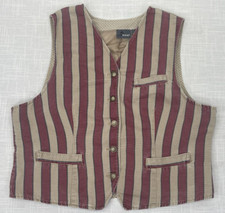 Vtg Liz Wear Petite Cotton Twill Striped Front Lined Button Vest Womens Sz L