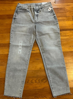 NWT Old Navy Jeans Womens Size 8 Gray High Rise OG Straight Button Fly Raw Hem