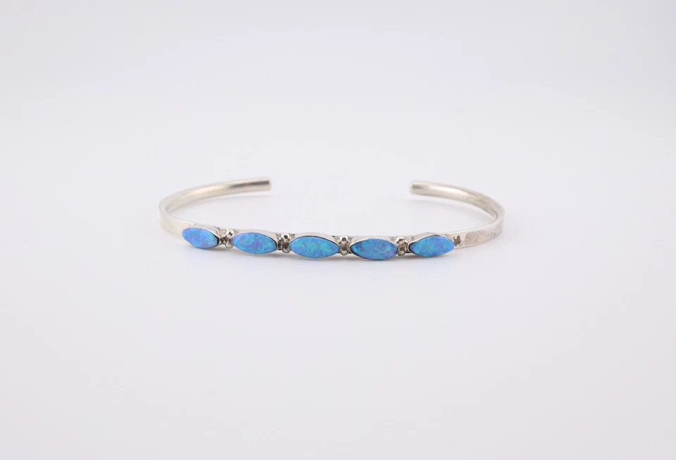 Bracelete de punho fino Zuni feito à mão opala nativa americana prata esterlina tamanho 6,5 - Imagem 4 de 4